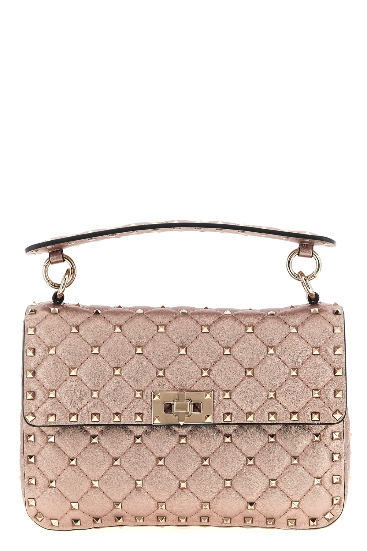 rockstud spike shoulder bag in laminated nappa leather