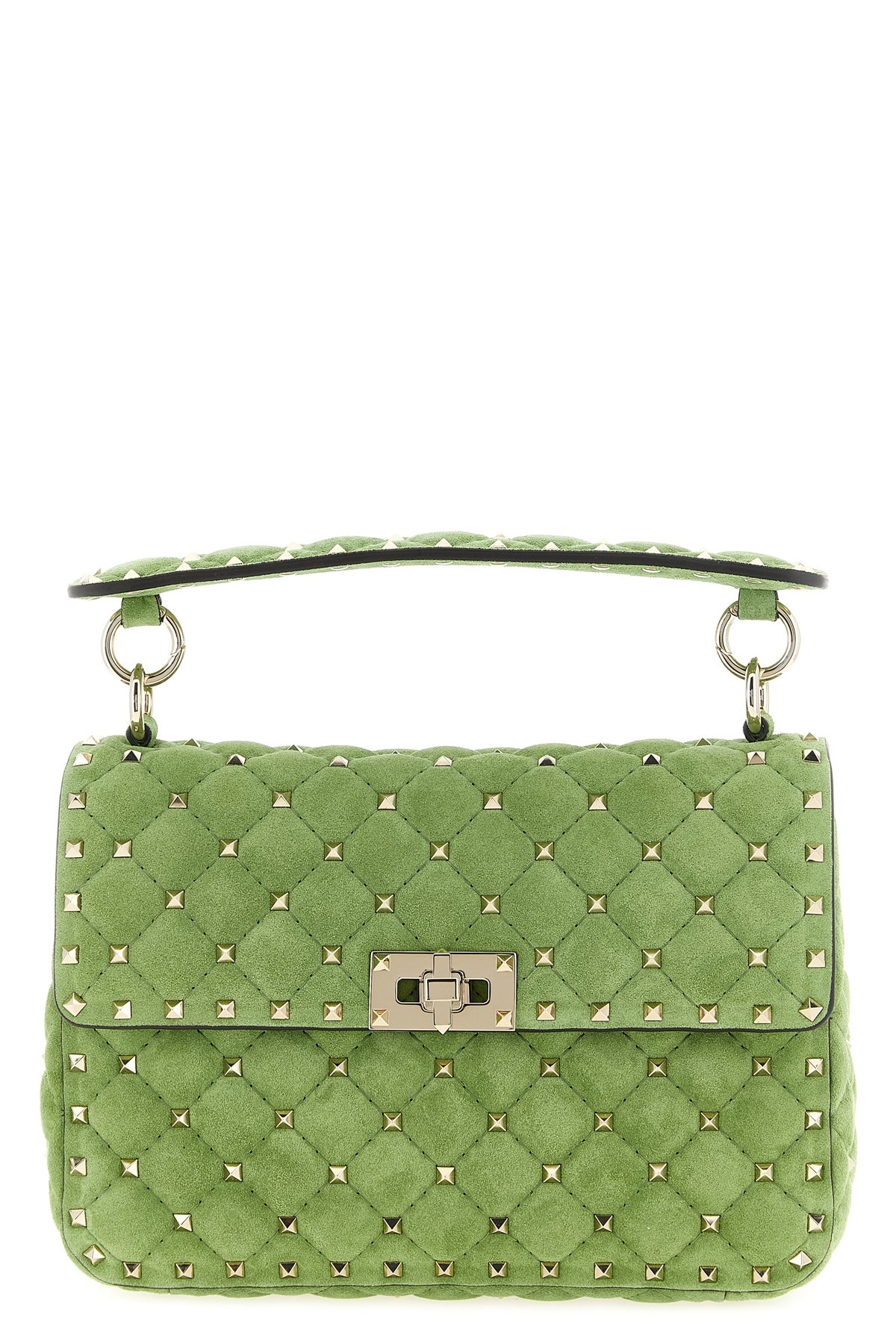 rockstud spike medium shoulder bag in quilted suede