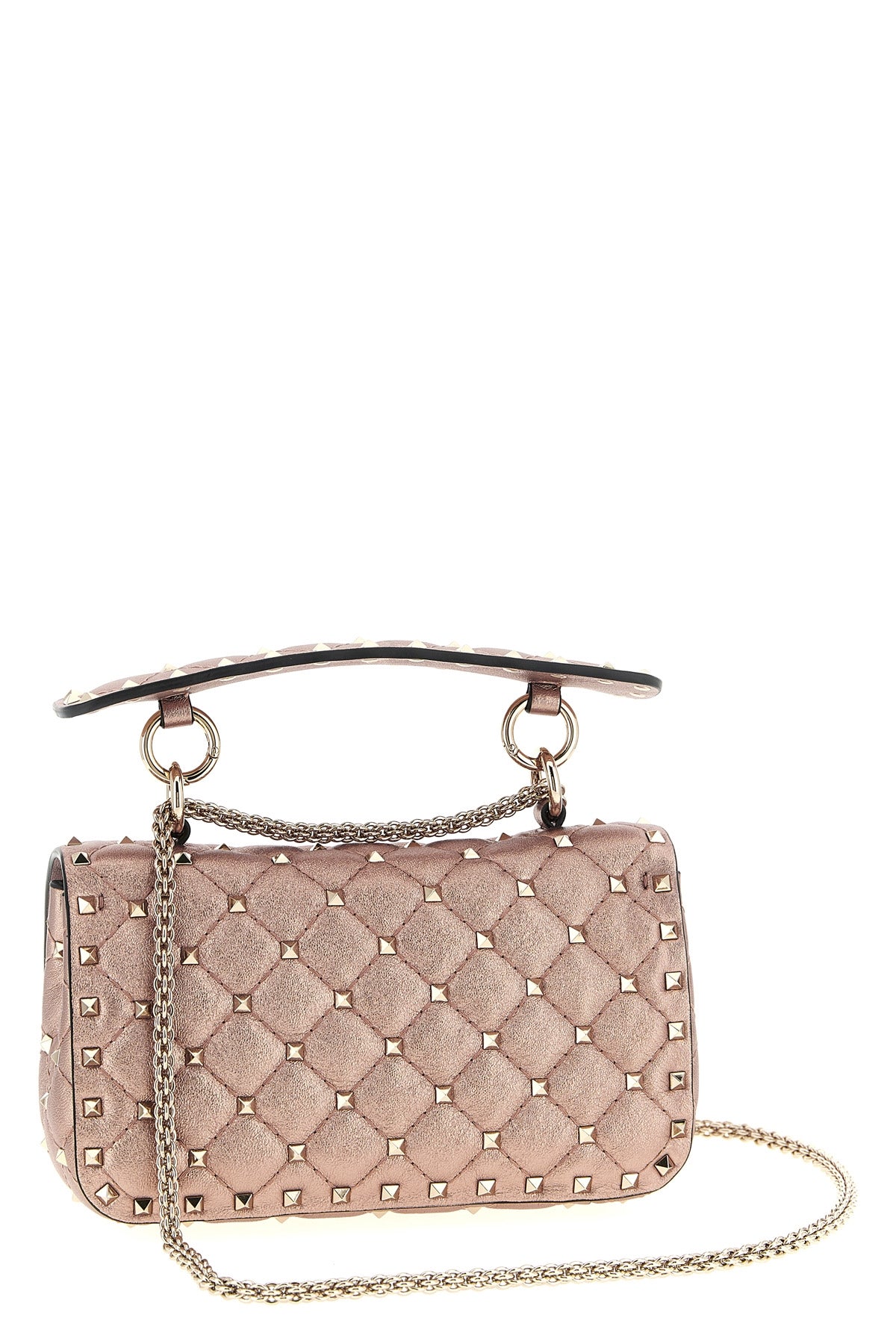 small rockstud spike shoulder bag in laminated nappa leather