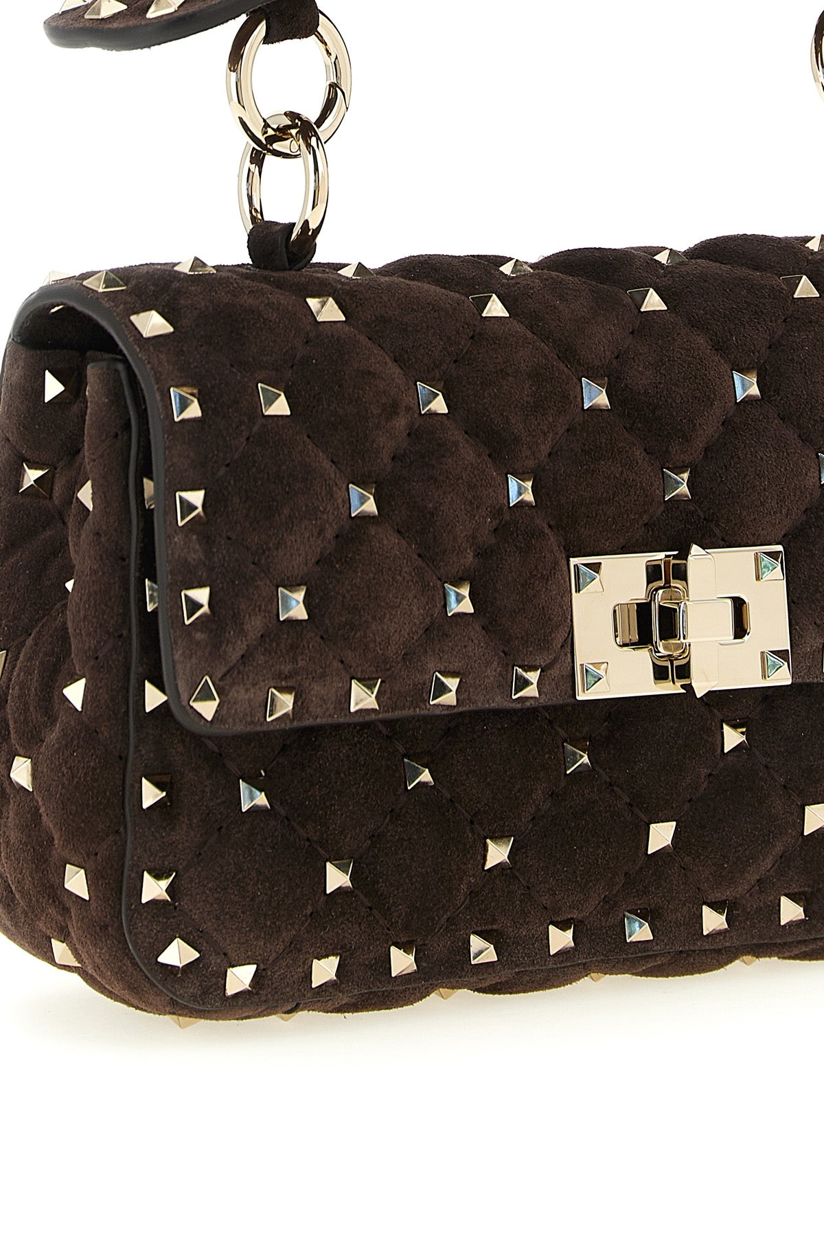 small rockstud spike diamond-shaped suede quilted suede shoulder bag