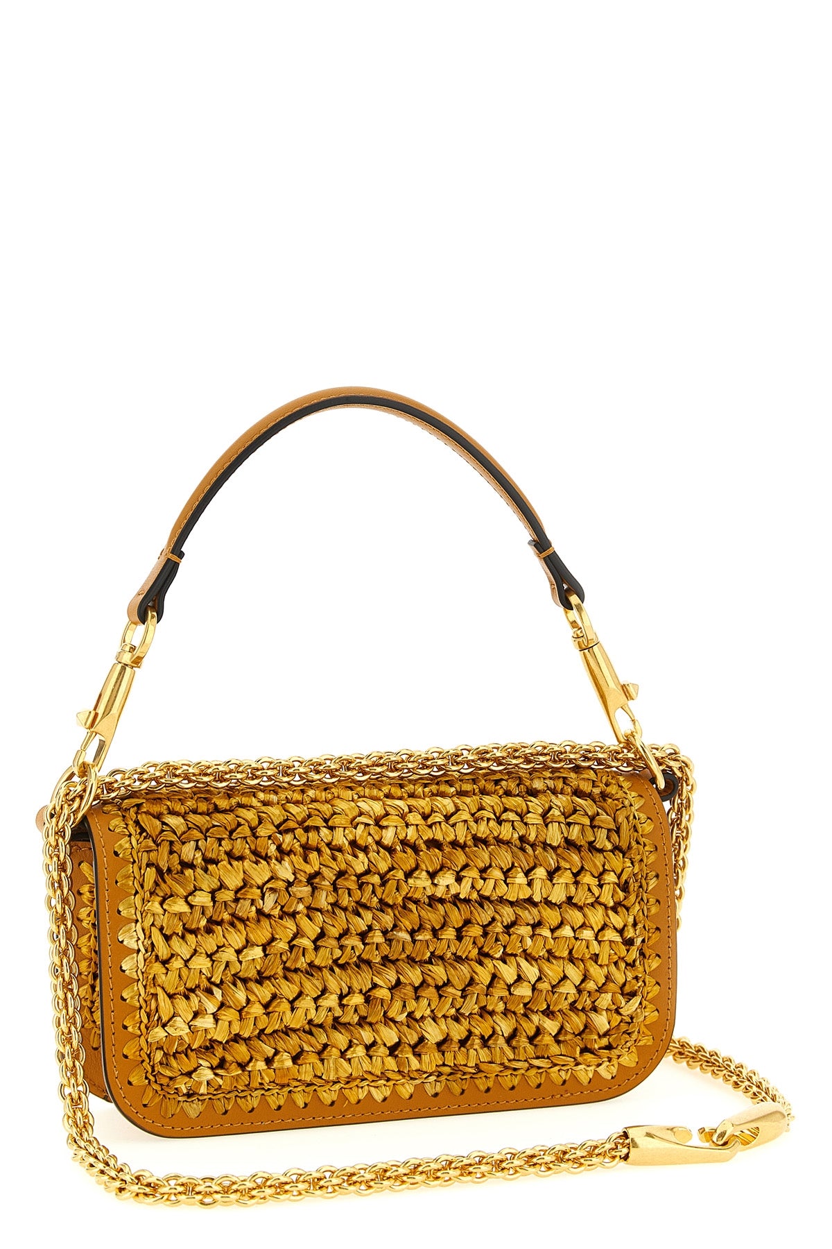 small locò shoulder bag in crochet shiny raffia and calf leather