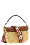 alltime shoulder bag in woven synthetic raffia and grained calf leather