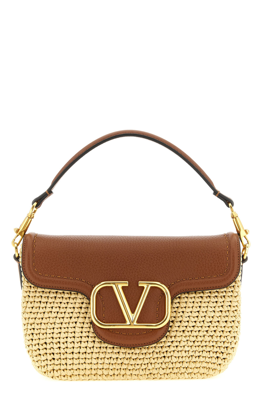 VALENTINO GARAVANI OS alltime shoulder bag in woven synthetic raffia and grained calf leather