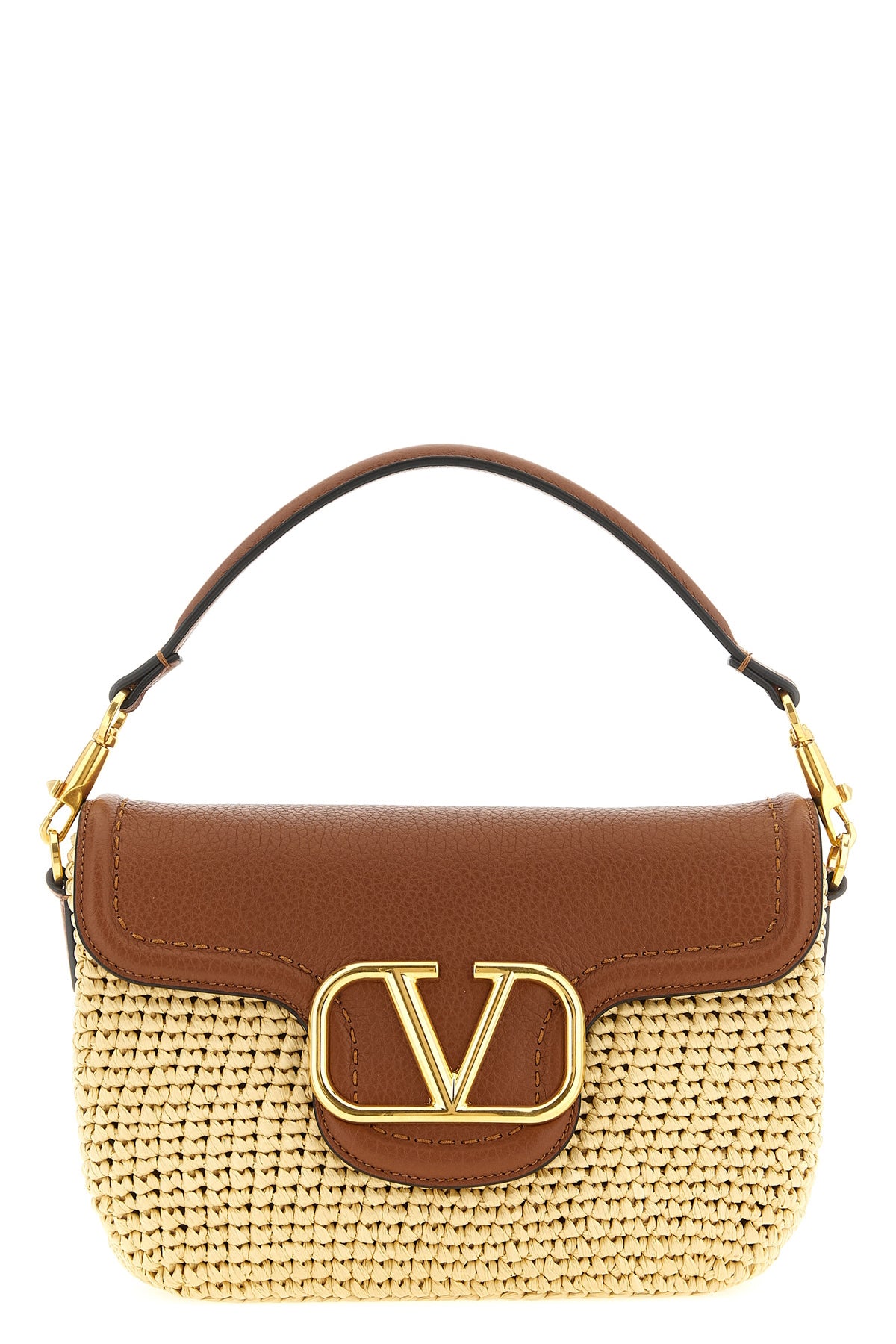 alltime shoulder bag in woven synthetic raffia and grained calf leather