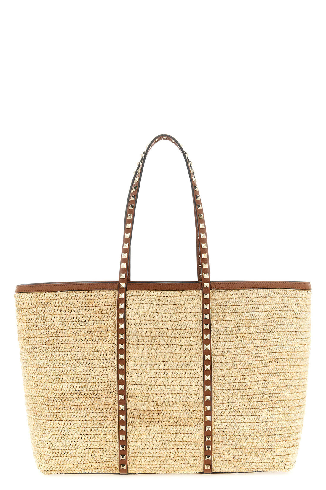 VALENTINO GARAVANI OS large rockstud shopping bag in woven natural raffia