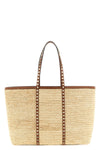 large rockstud shopping bag in woven natural raffia