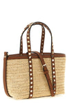 rockstud mini shopping bag in natural woven raffia