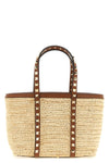 rockstud mini shopping bag in natural woven raffia