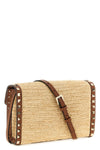 small rockstud crossbody bag in woven natural raffia