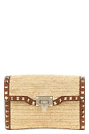 small rockstud crossbody bag in woven natural raffia