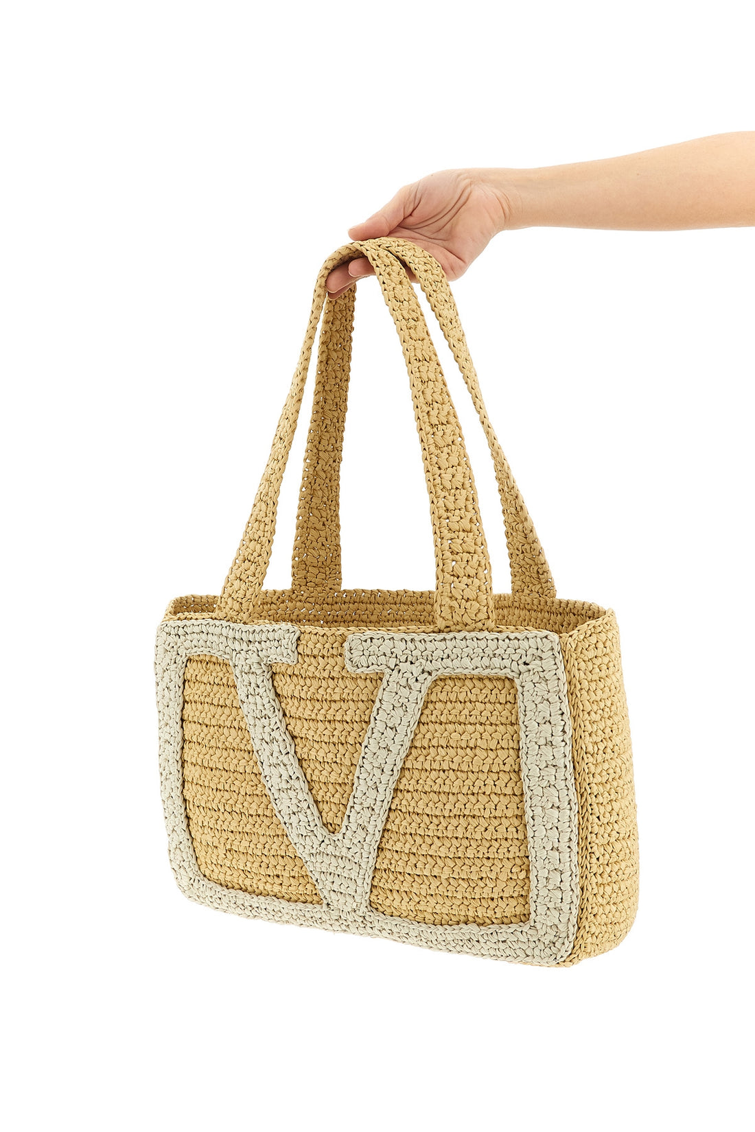 VALENTINO GARAVANI OS medium viva superstar shopping bag in crochet synthetic raffia