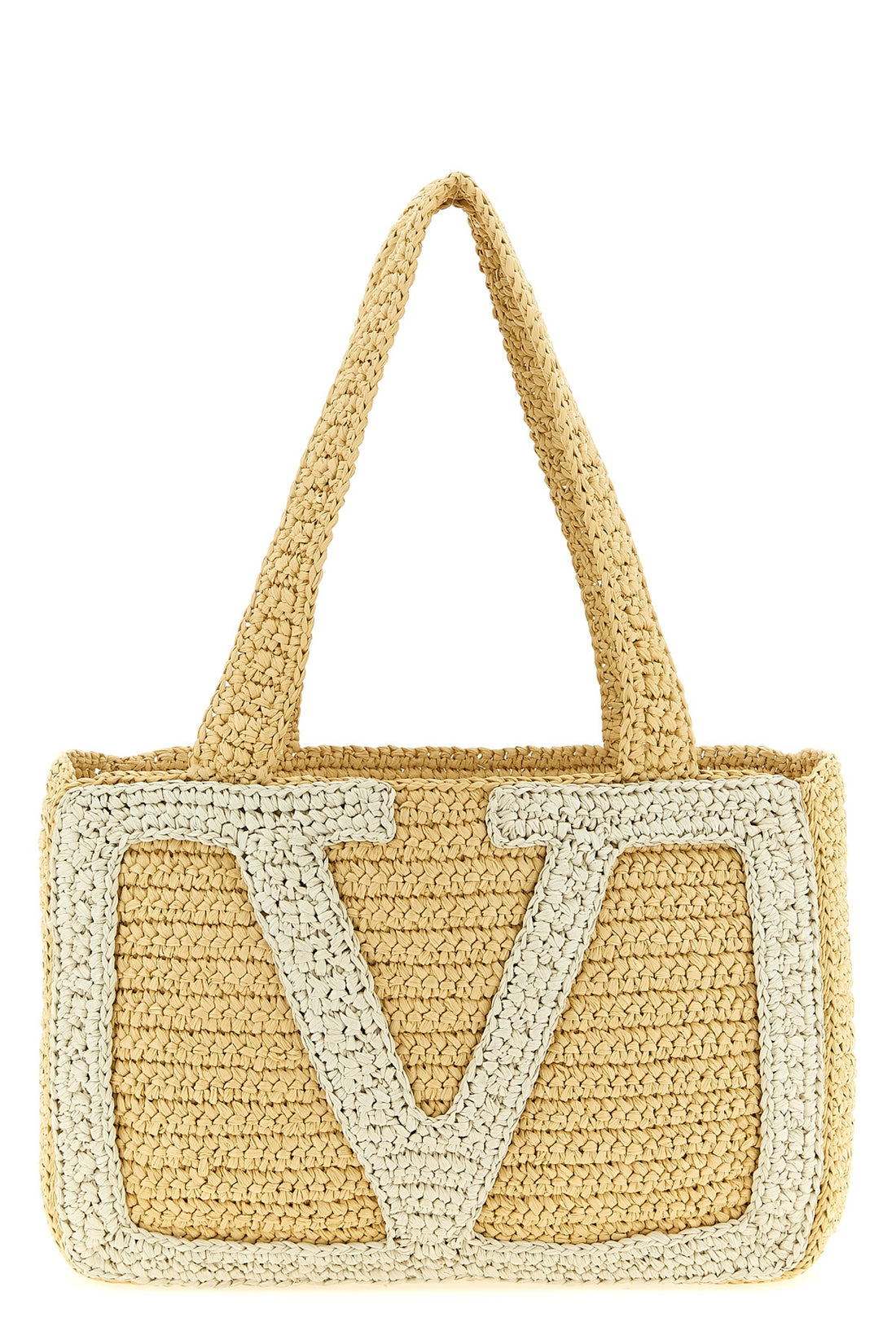 VALENTINO GARAVANI OS medium viva superstar shopping bag in crochet synthetic raffia