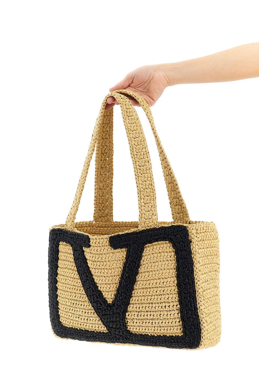 VALENTINO GARAVANI OS medium viva superstar shopping bag in crochet synthetic raffia