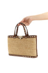 small rockstud shopping bag in natural woven raffia