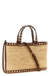 small rockstud shopping bag in natural woven raffia