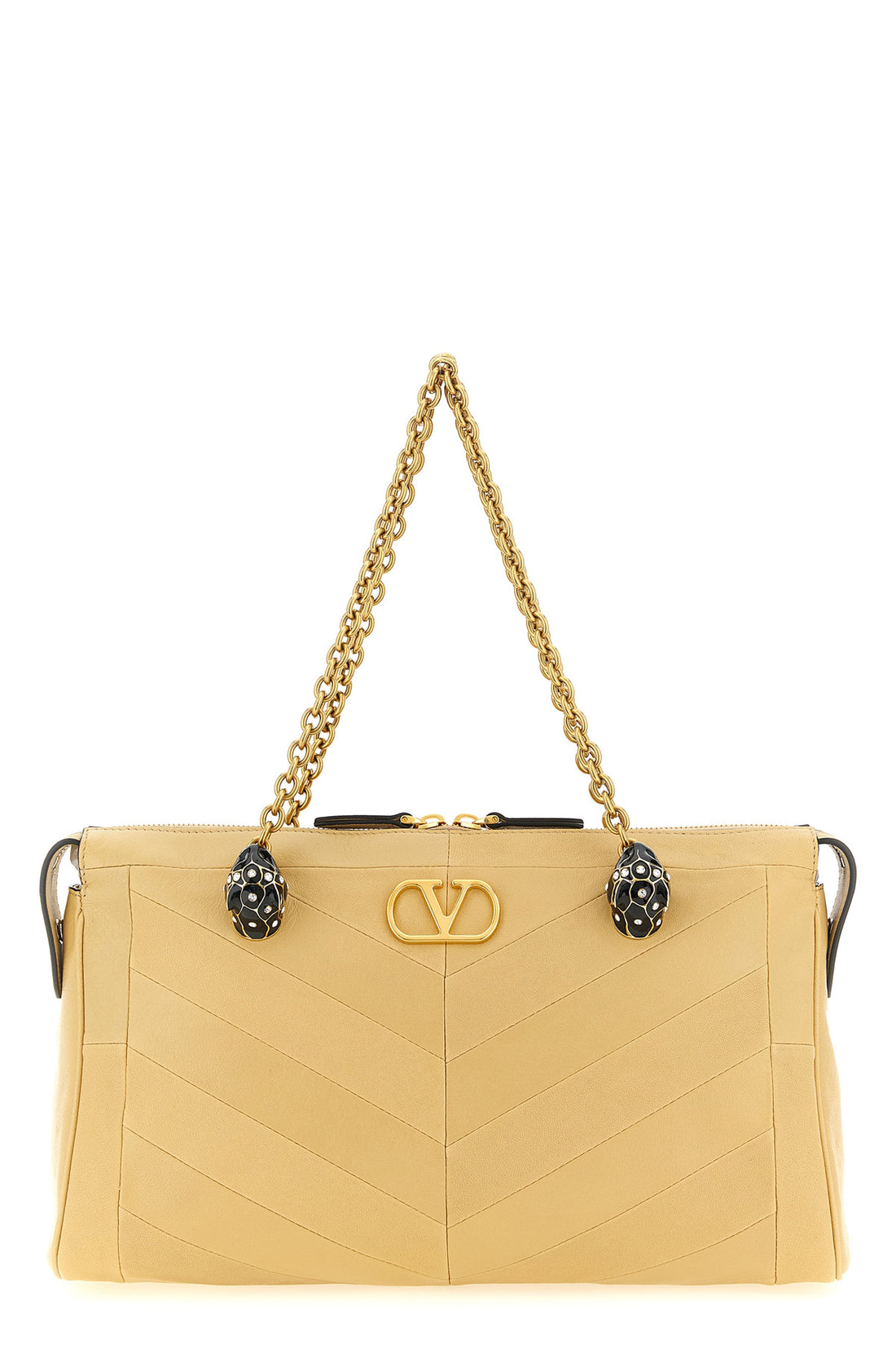 VALENTINO GARAVANI OS panthea patchwork shoulder bag in glossy nappa leather and matte chevron patte