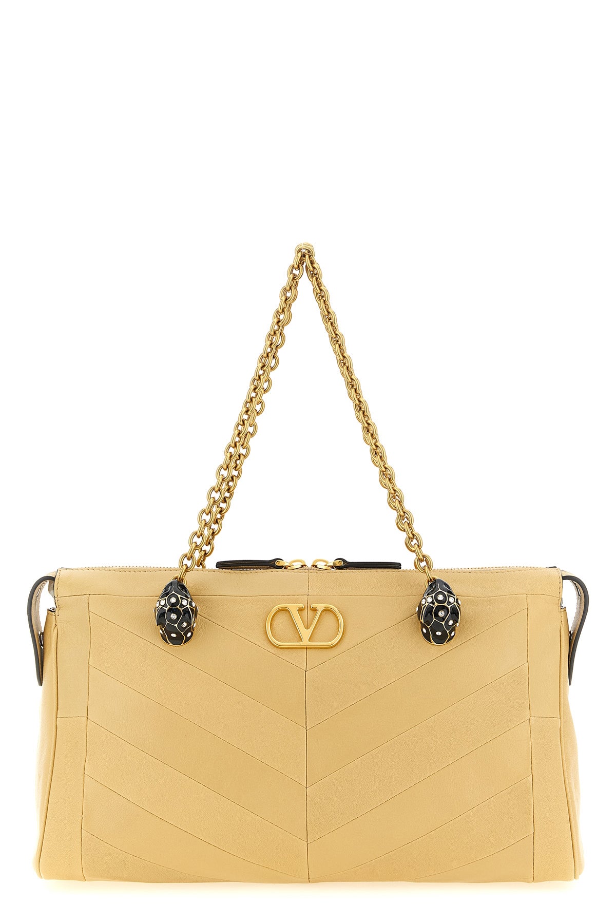 panthea patchwork shoulder bag in glossy nappa leather and matte chevron patte