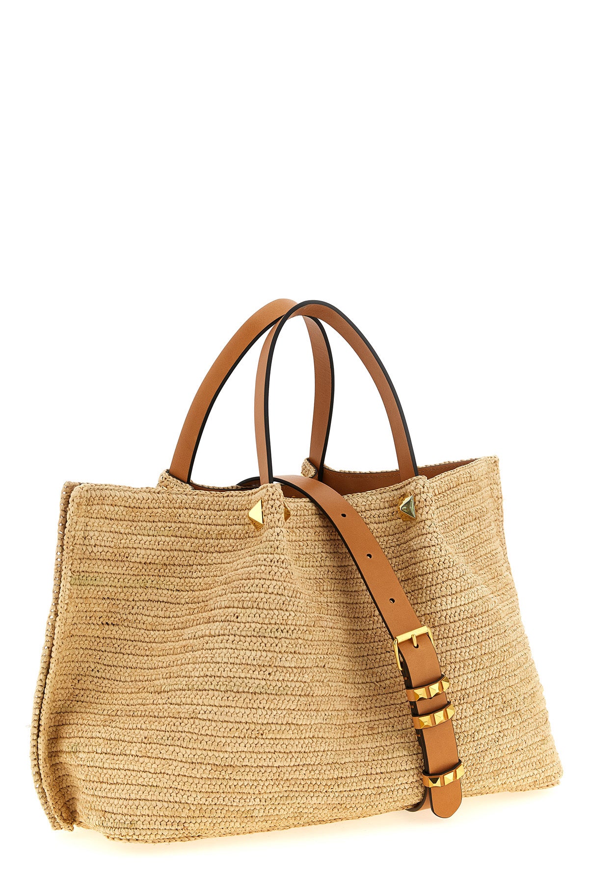 medium shopping bag in woven raffia