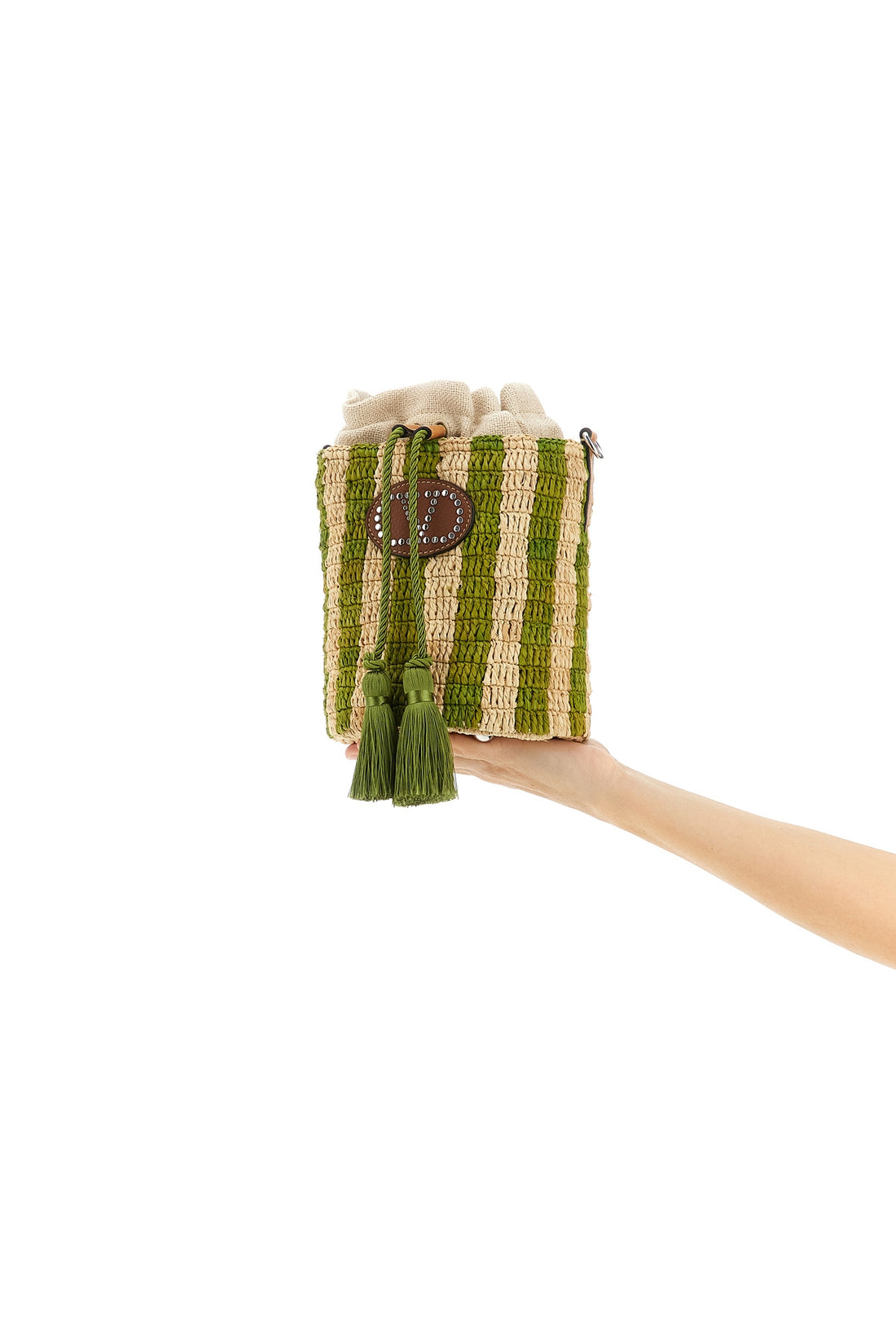 VALENTINO GARAVANI OS small bucket bag in hand-woven natural raffia