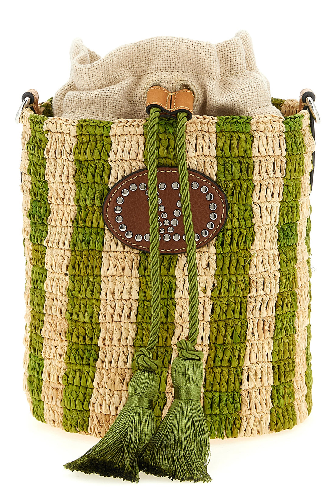 VALENTINO GARAVANI OS small bucket bag in hand-woven natural raffia