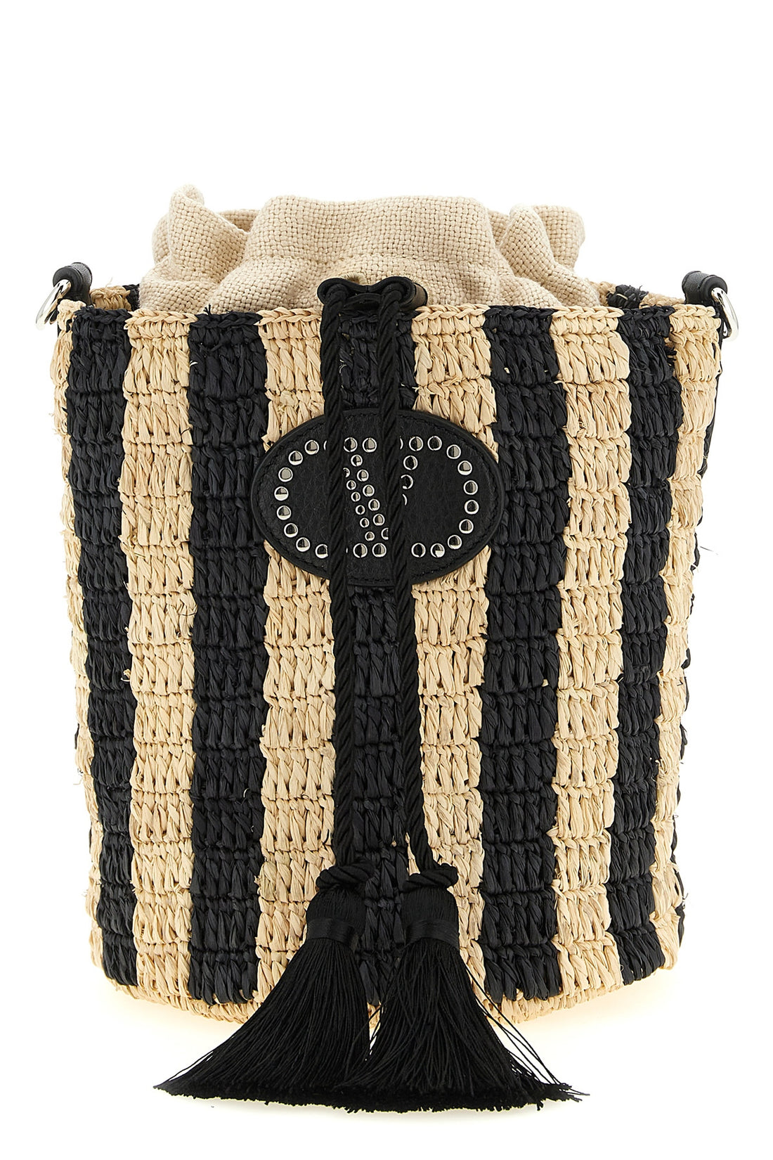 VALENTINO GARAVANI OS small bucket bag in hand-woven natural raffia