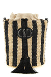 small bucket bag in hand-woven natural raffia