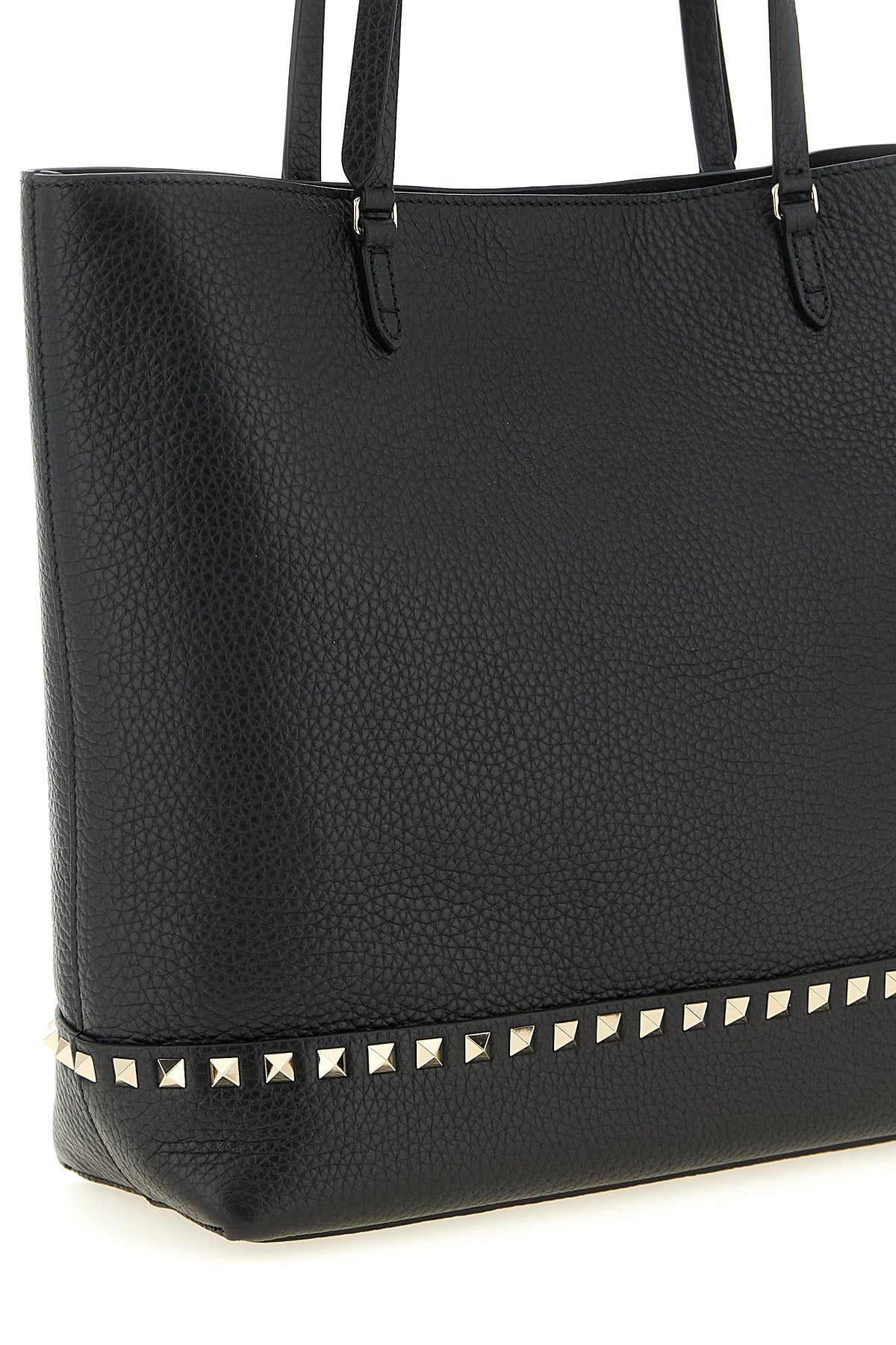 the valentino garavani rockstud medium tote bag in black elk print calf leather