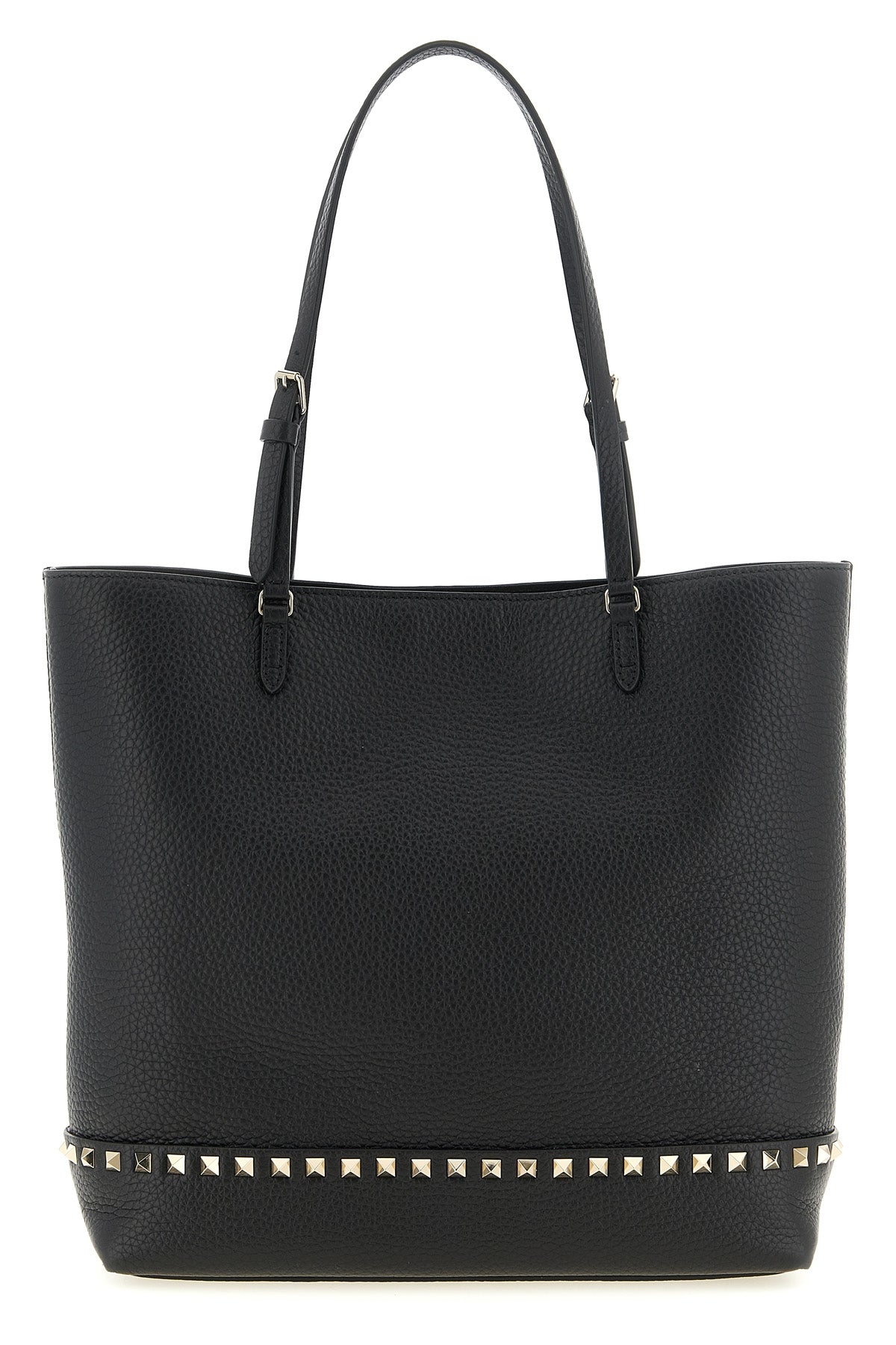 the valentino garavani rockstud medium tote bag in black elk print calf leather