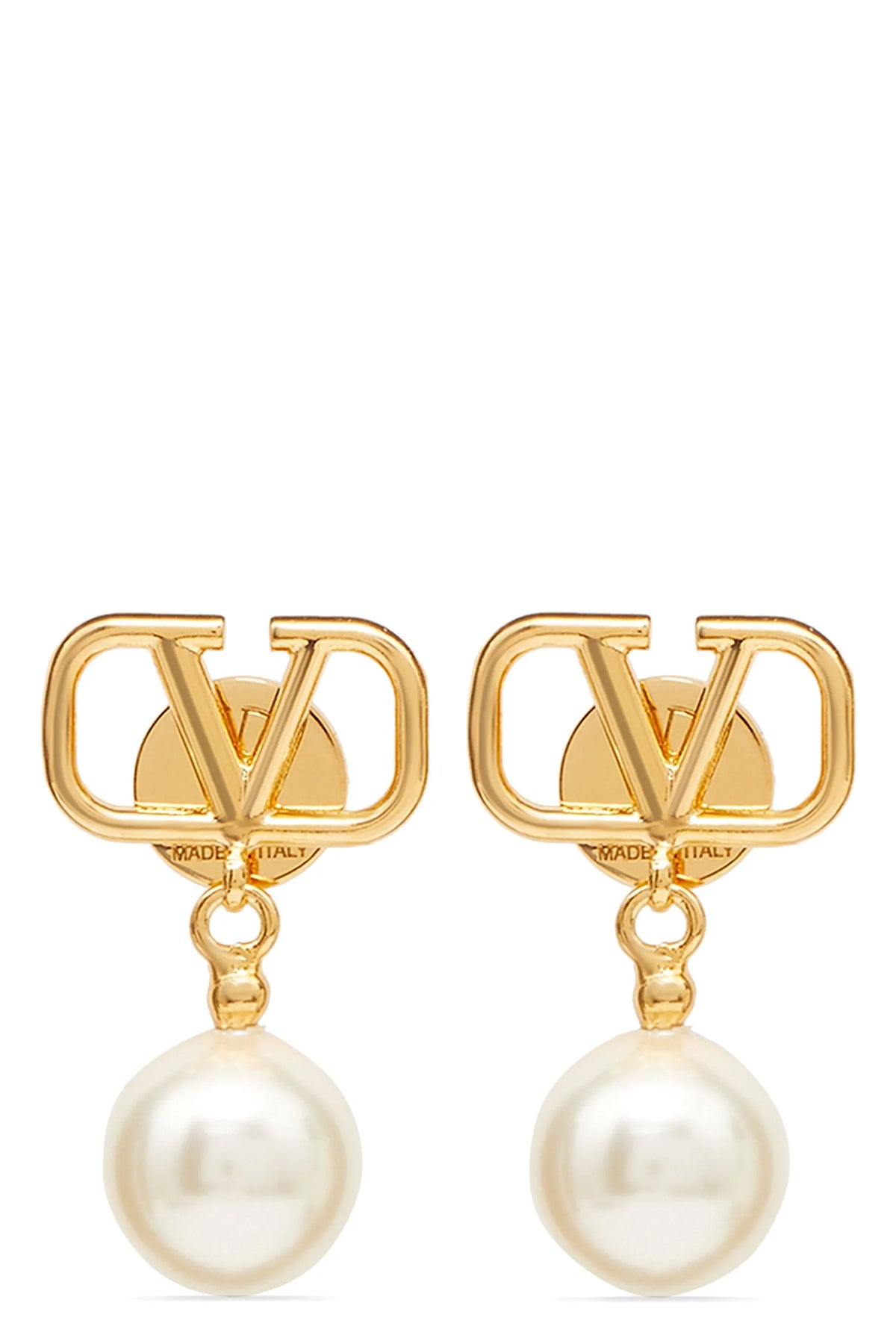 gold metal vlogo signature earrings