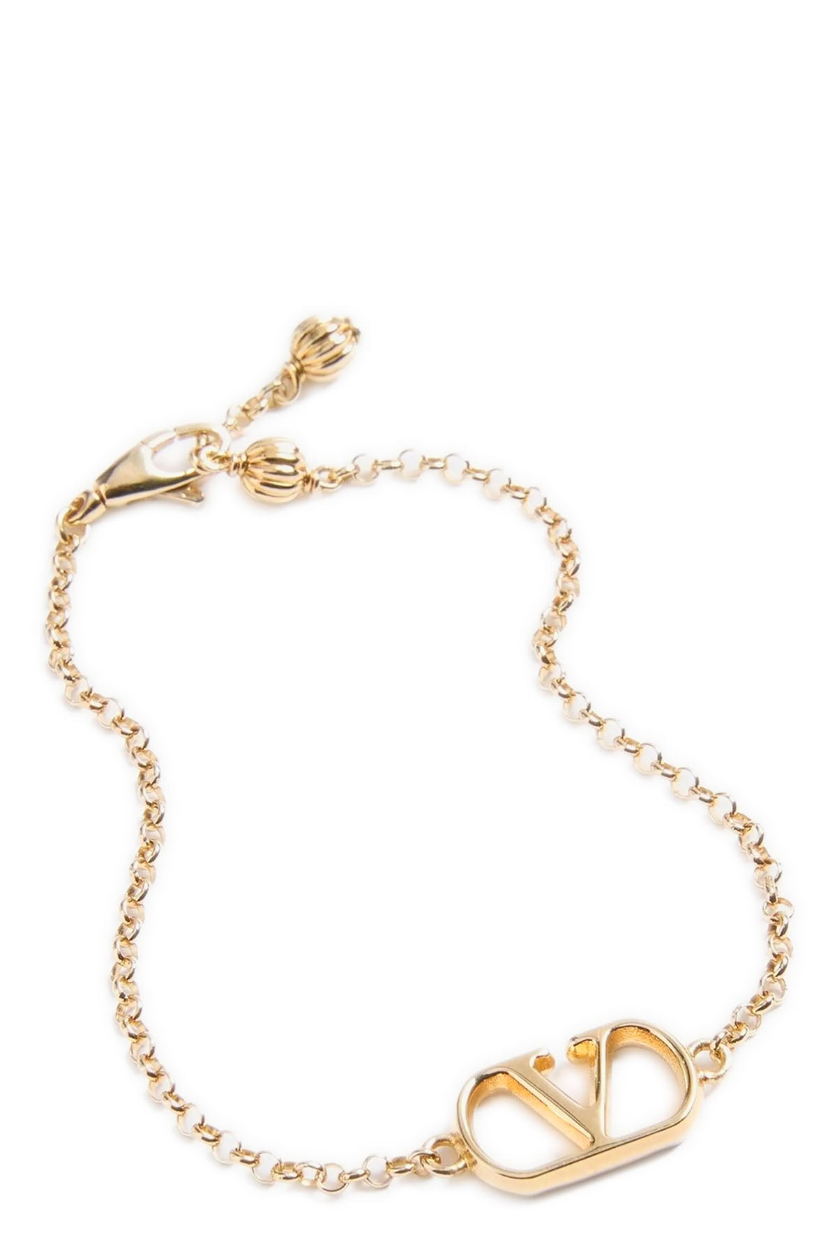the valentino garavani bracelet is distinguished by a metal roll chain construct