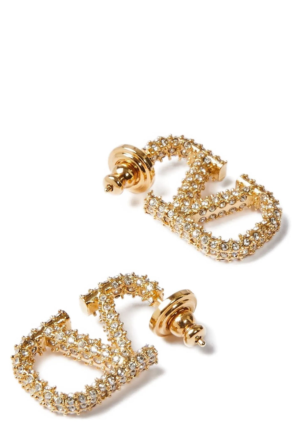 18k gold-finish metal earrings in the shape of a vlogo signature