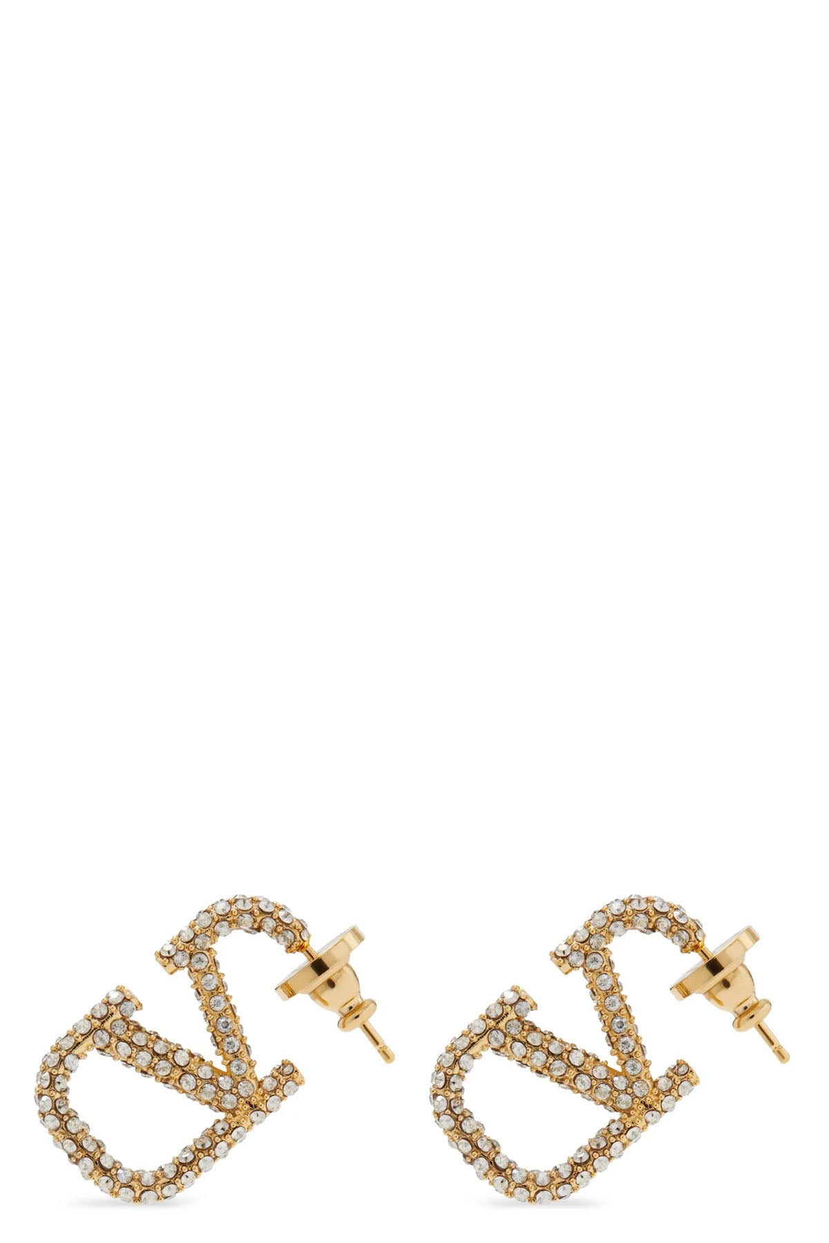 18k gold-finish metal earrings in the shape of a vlogo signature