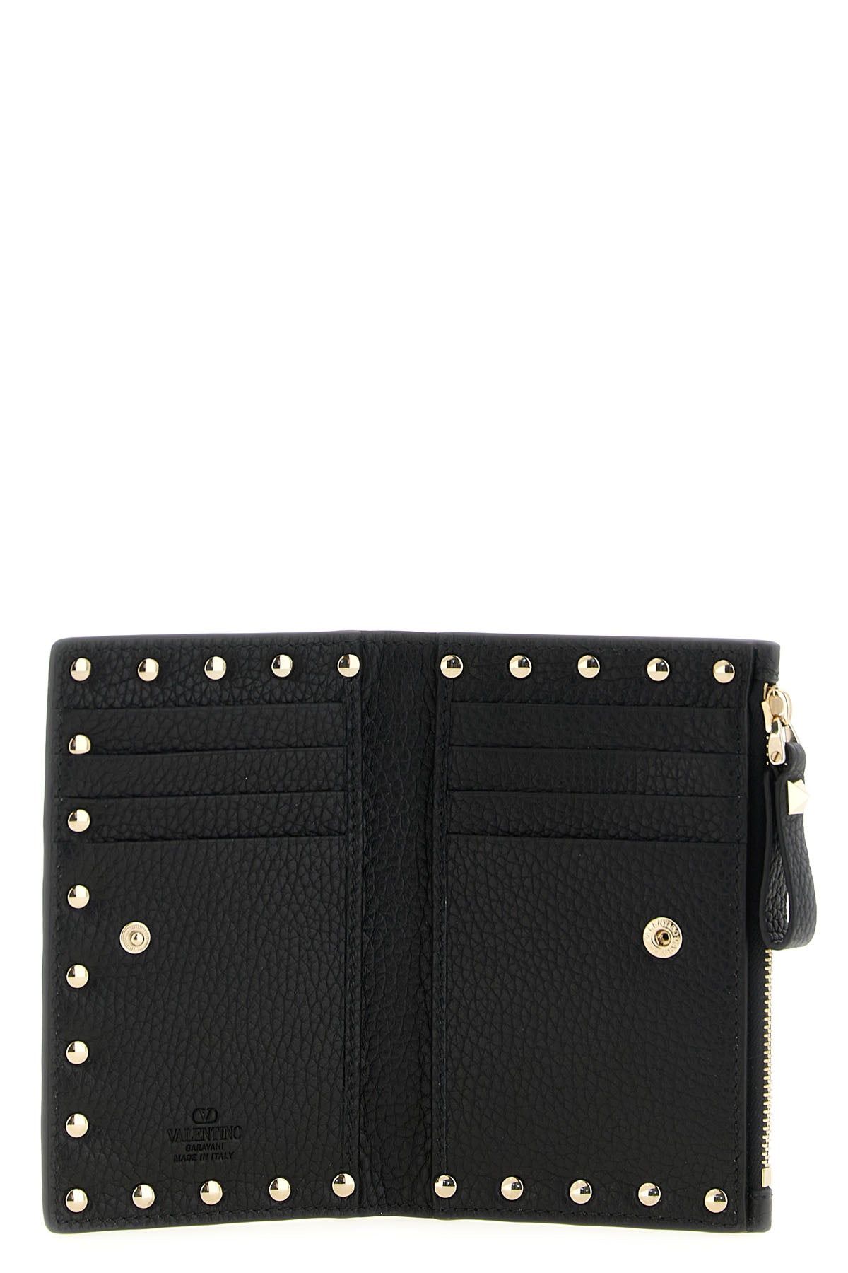 the valentino garavani rockstud cardholder in garnet calf leather represents an