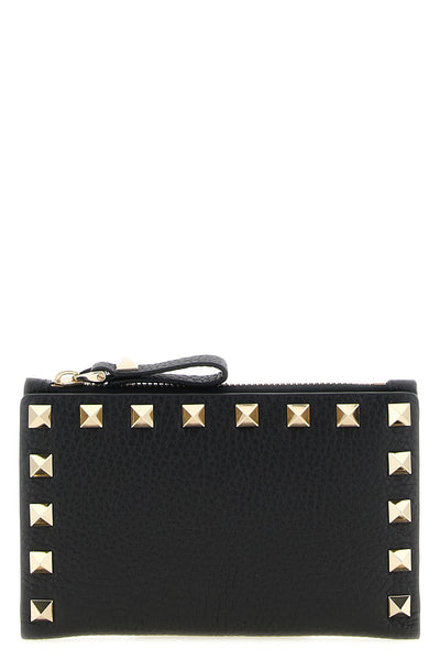 the valentino garavani rockstud cardholder in garnet calf leather represents an