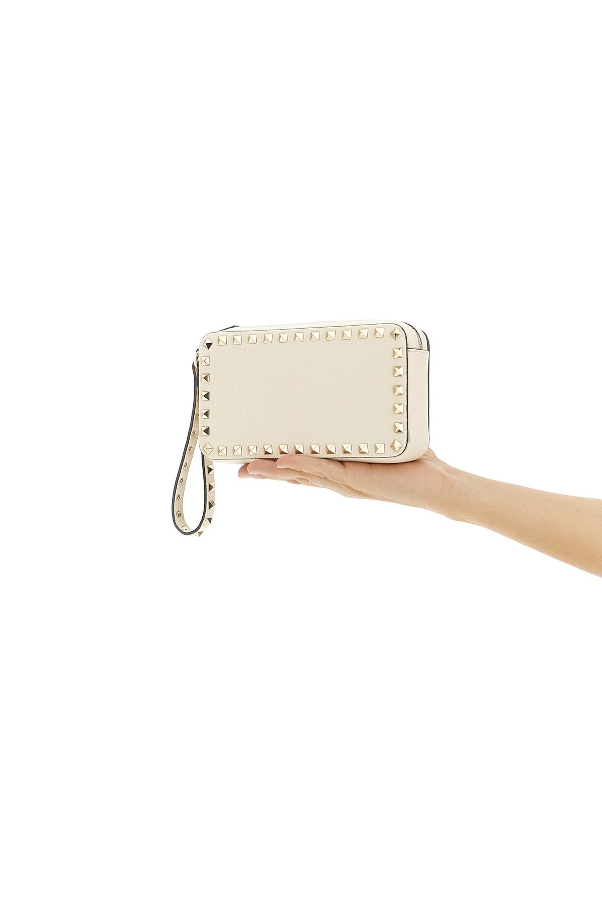 rockstud clutch bag in garnet calfskin