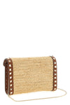 rockstud mini crossbody bag in woven natural raffia