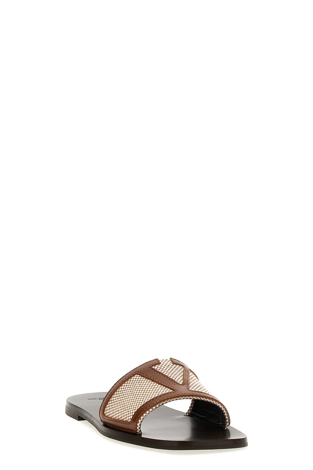 two-tone woven canvas sandals and leather vlogo