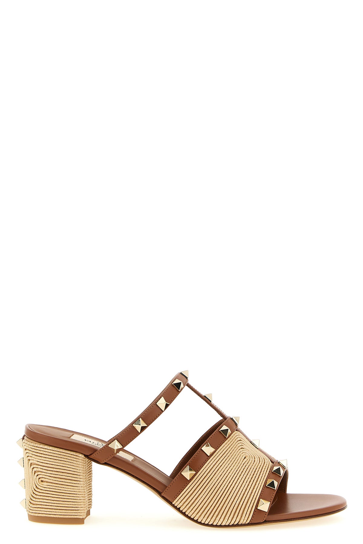 rockstud calf leather slides