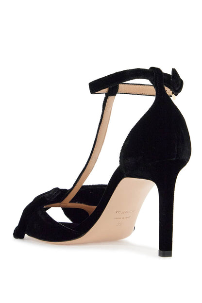 black medium heeled viscose sandals with golden buckle