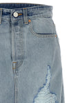 destroyed denim maxi skirt cotton denim skirt