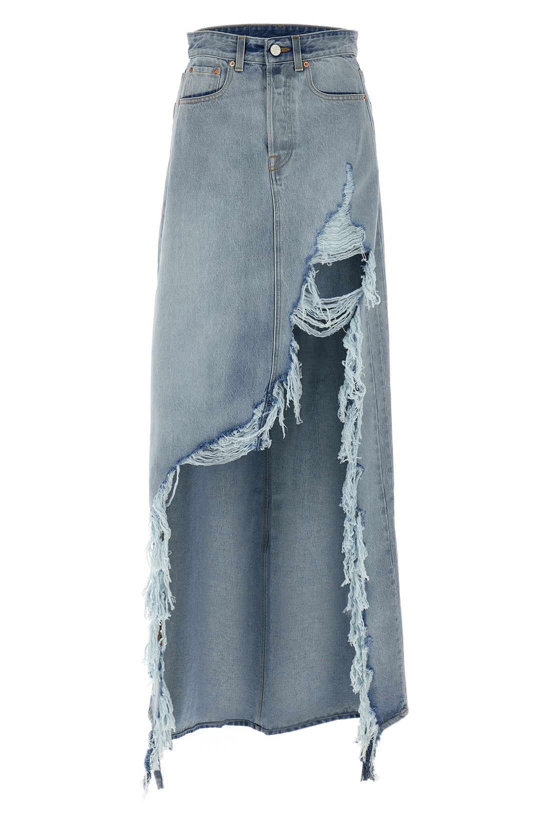 VETEMENTS XS destroyed denim maxi skirt cotton denim skirt