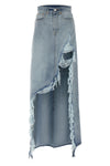 destroyed denim maxi skirt cotton denim skirt