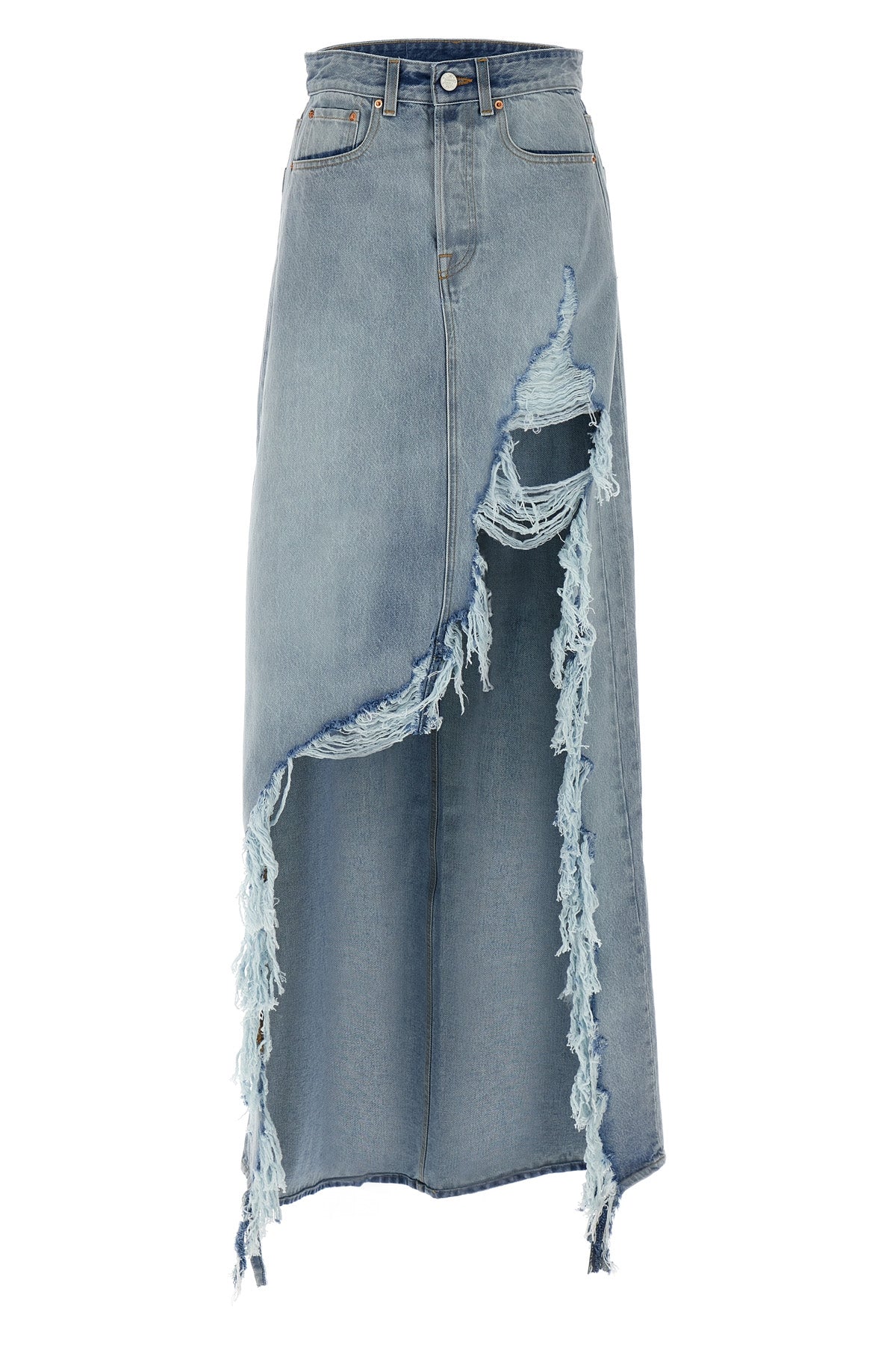 destroyed denim maxi skirt cotton denim skirt