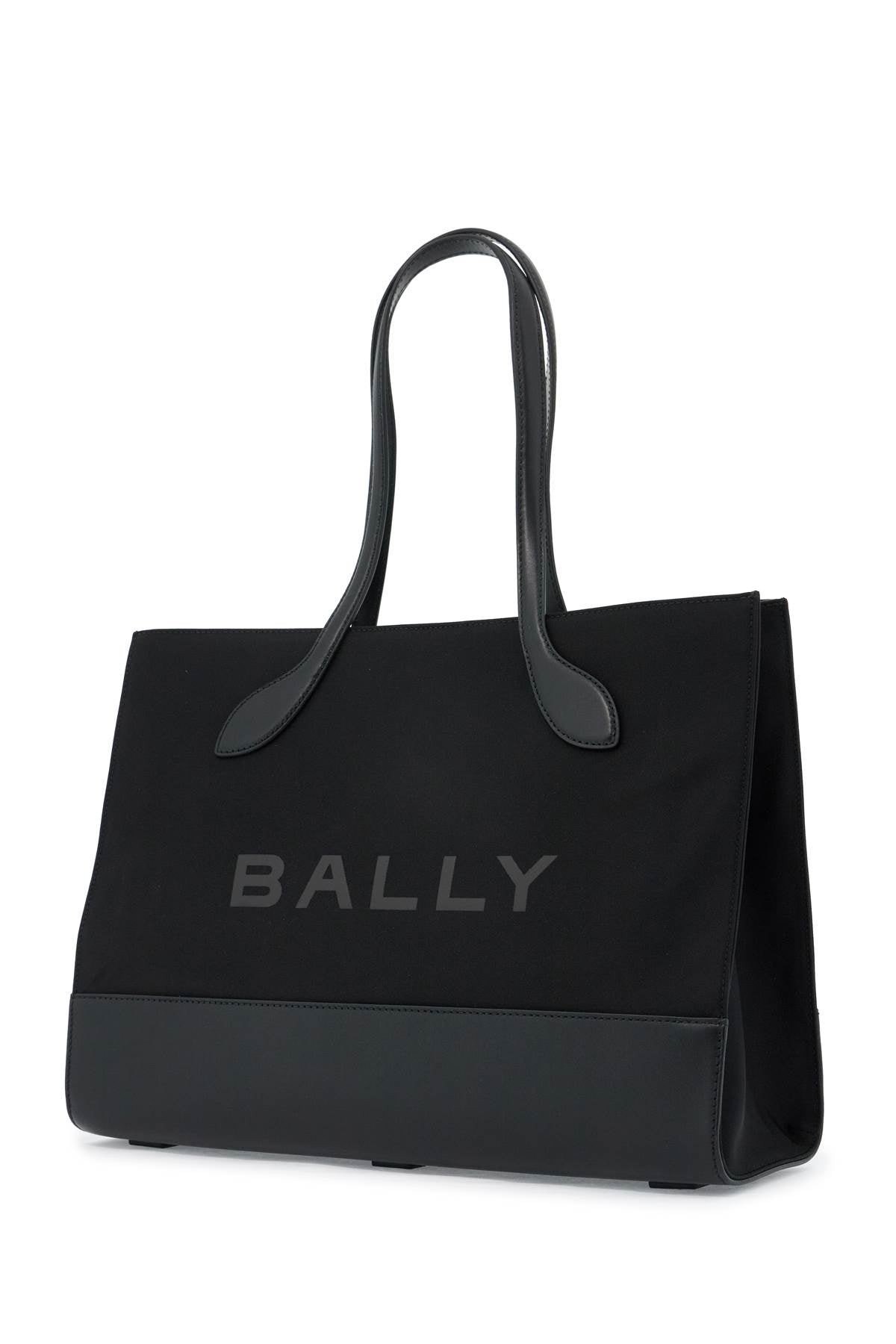 east/west nylon and leather tote bag