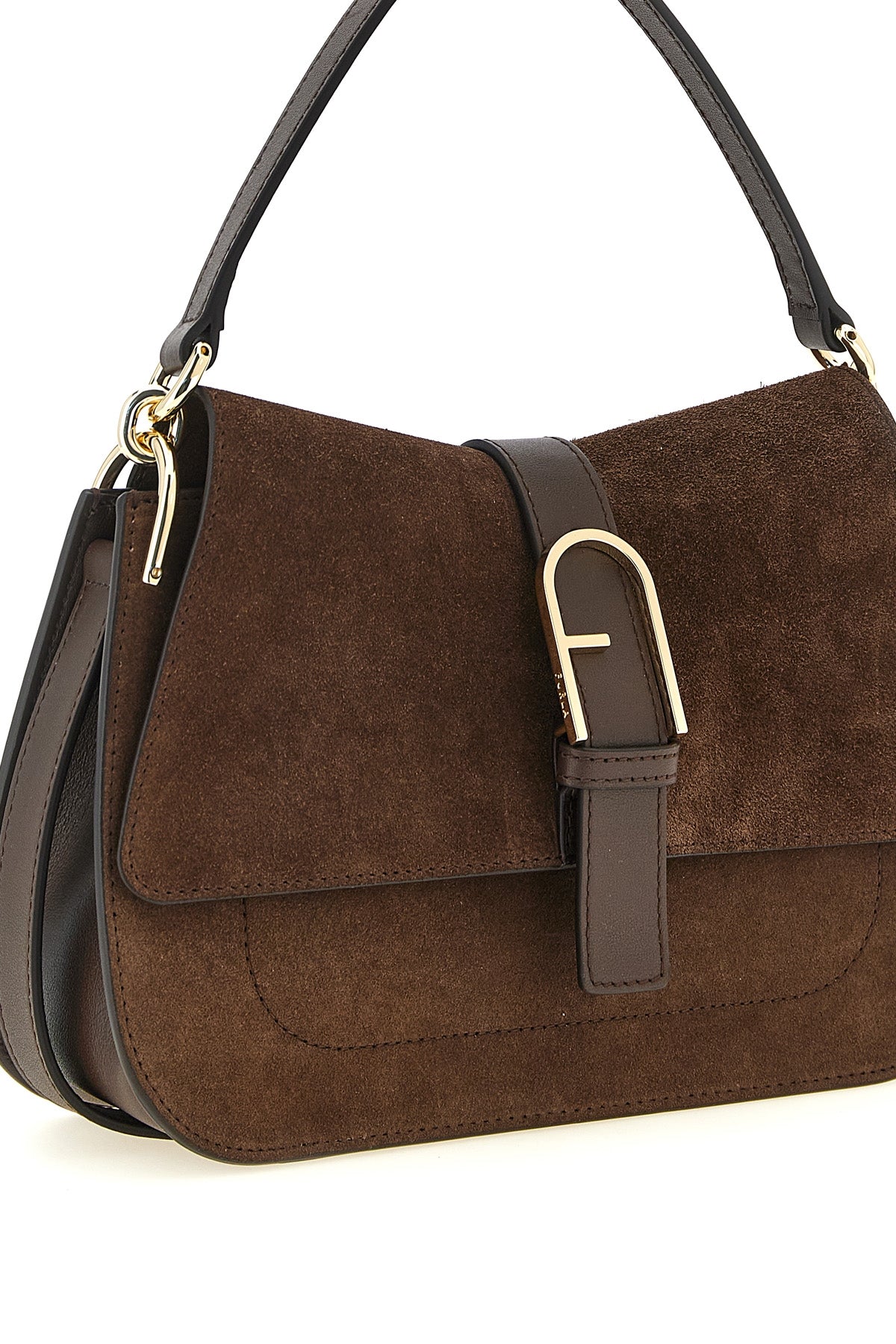 the furla flow m handbag has a structured shape defined by a sophisticated play