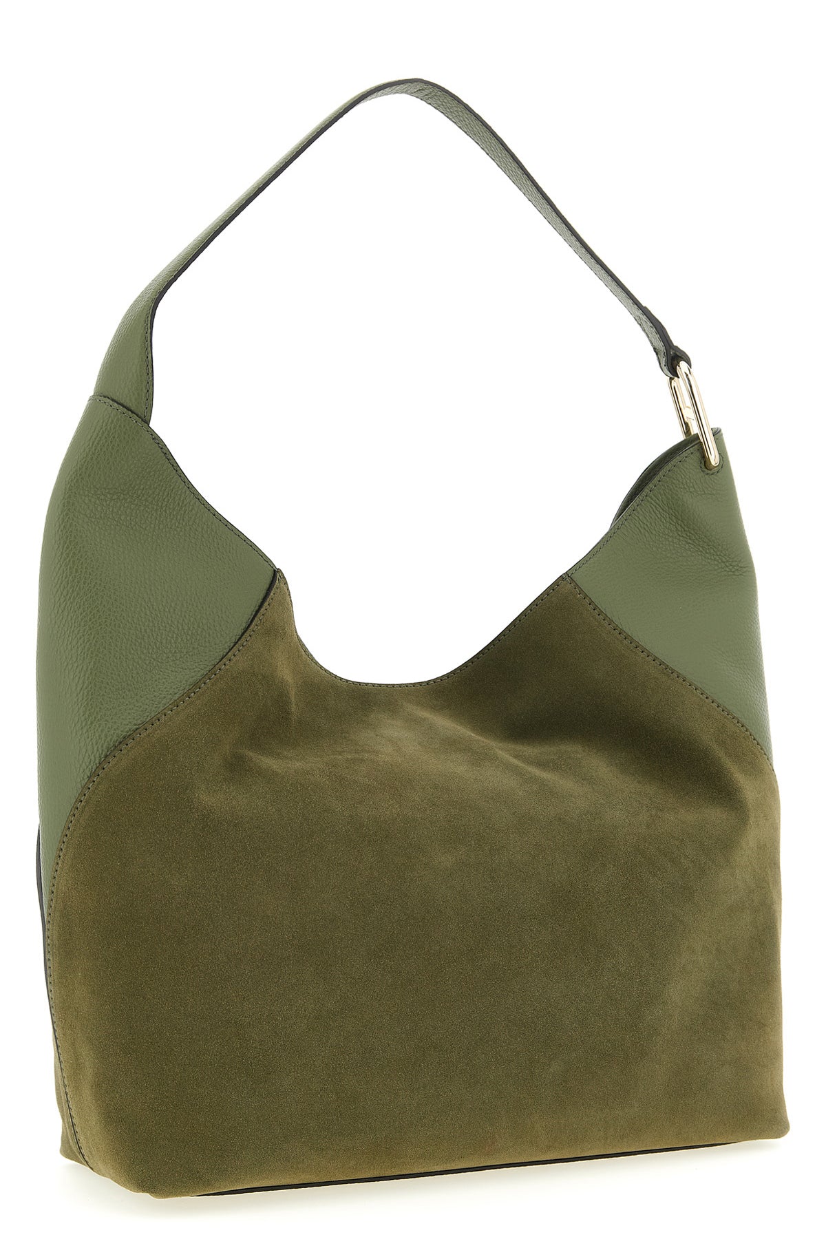 furla lara large shoulder bag in suede and smooth tone-on-tone calf leather
