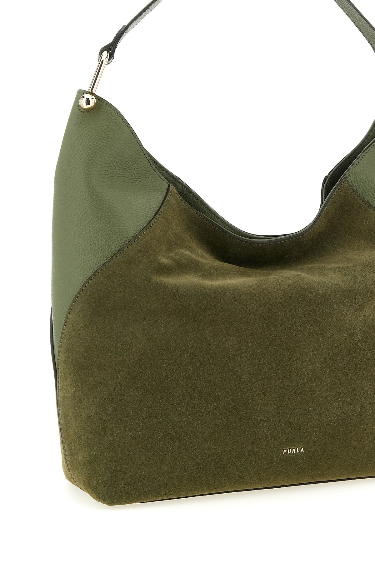furla lara large shoulder bag in suede and smooth tone-on-tone calf leather