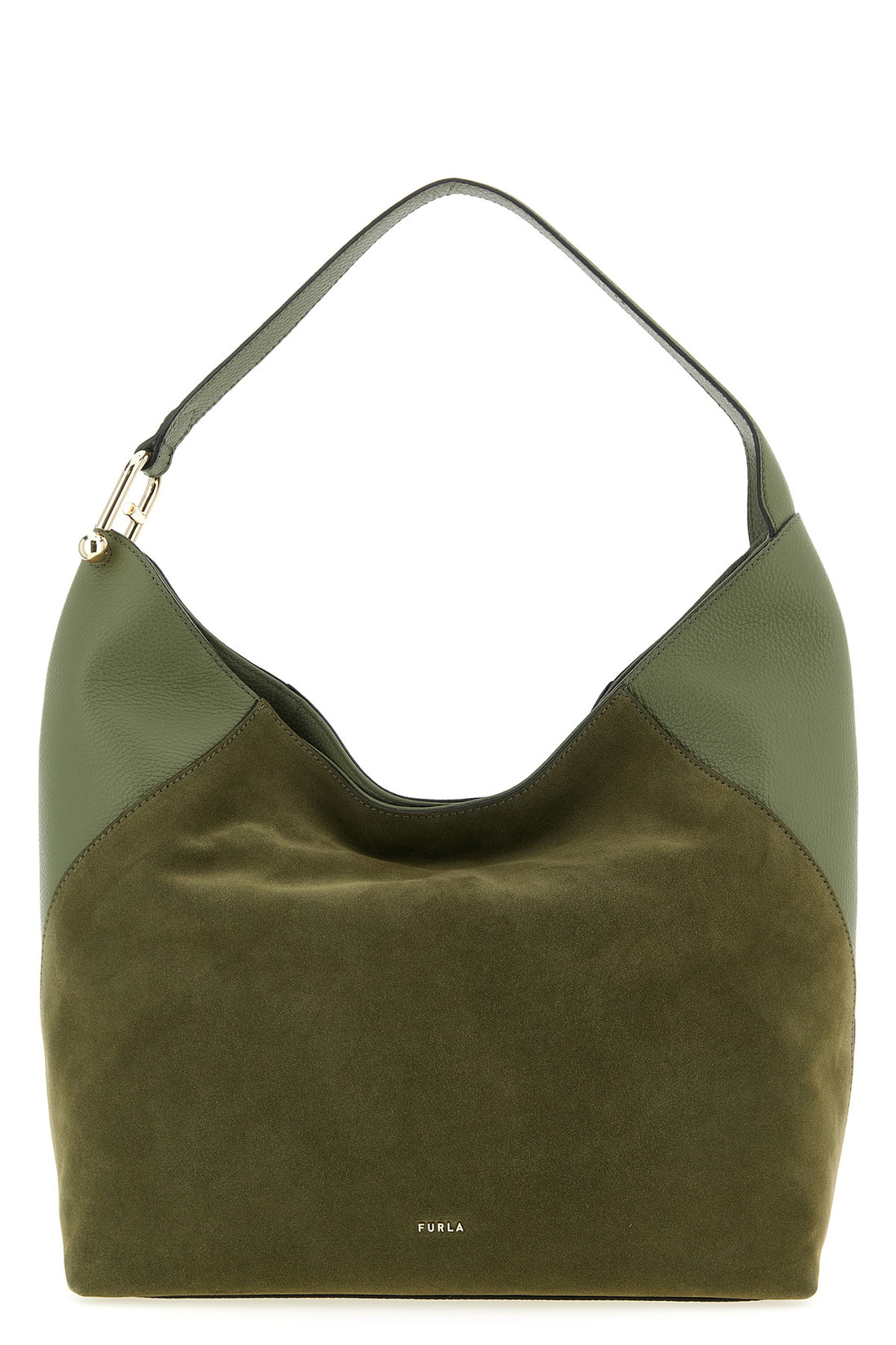 FURLA OS furla lara large shoulder bag in suede and smooth tone-on-tone calf leather