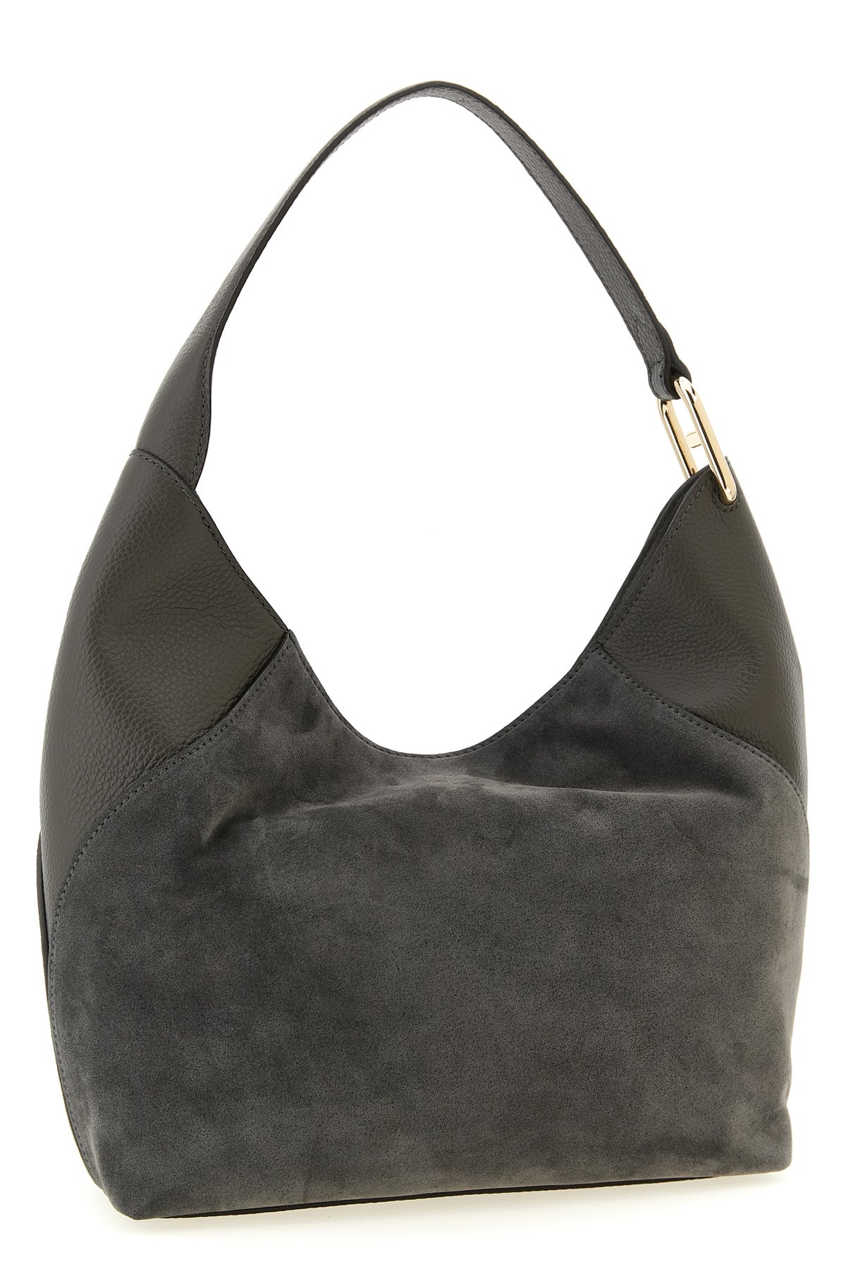 furla lara medium shoulder bag in suede and smooth tone-on-tone calf leather