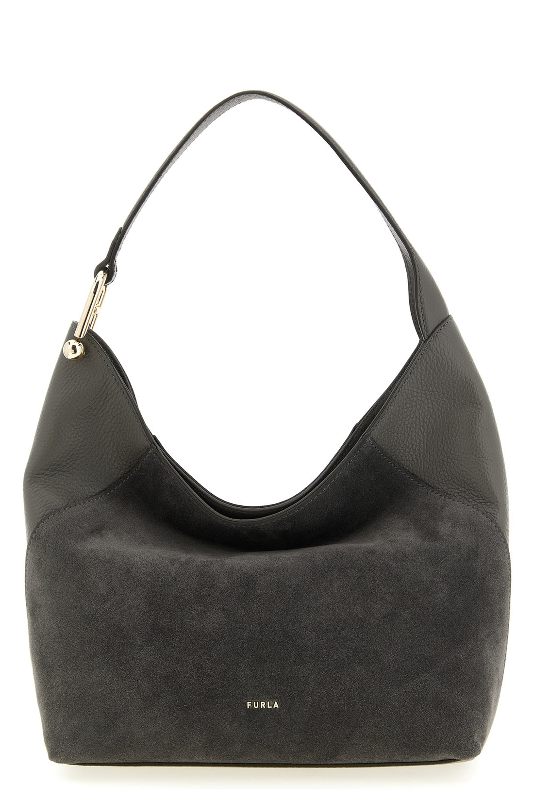FURLA OS furla lara medium shoulder bag in suede and smooth tone-on-tone calf leather